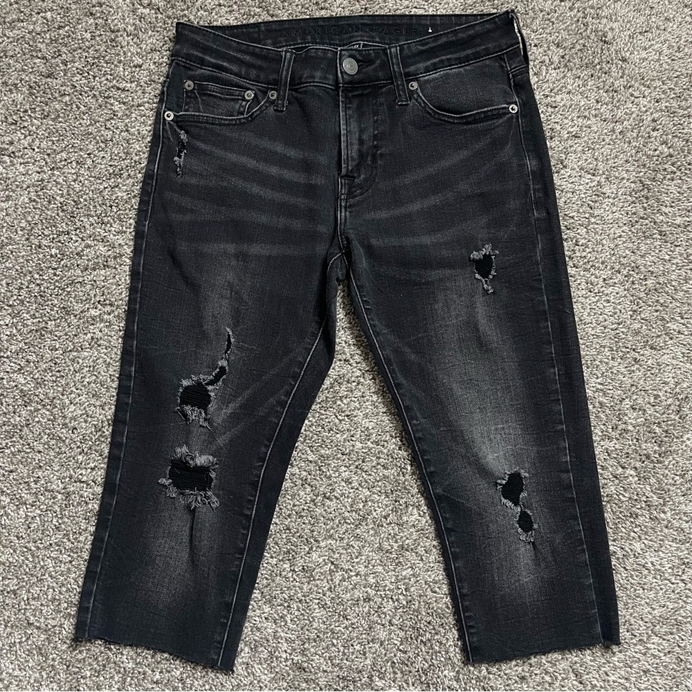 American Eagle Ne(x)t Level Flex Black Distressed Slim Jeans 30xI8 Custom Length